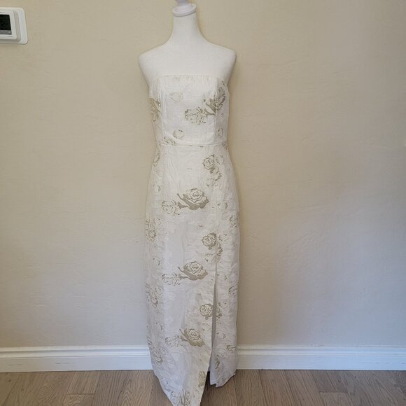Lulus Cultivated Love White Floral Jacquard Strapless Maxi, #1560596, Sz M, $71 - Picture 3 of 8